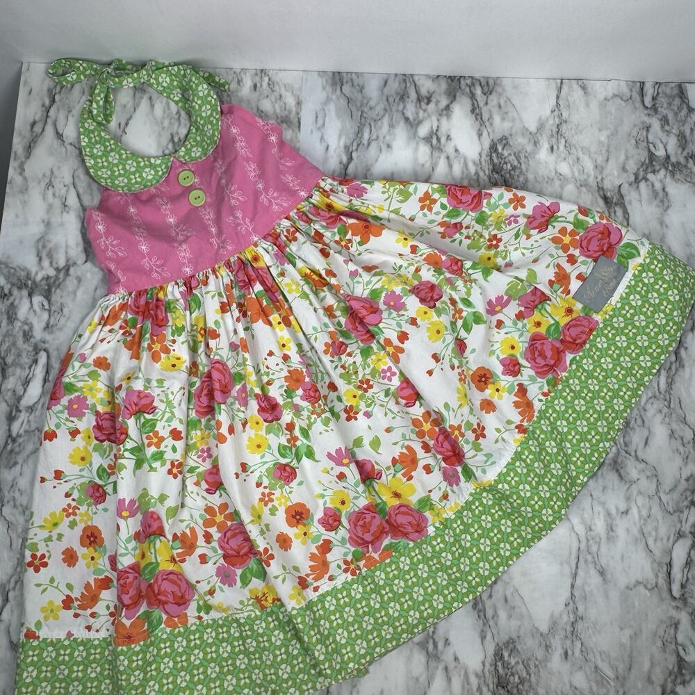 Eleanor Rose Leela Dress Sz 7/8 Floral Whimsical Ruffles Lace Halter Tie